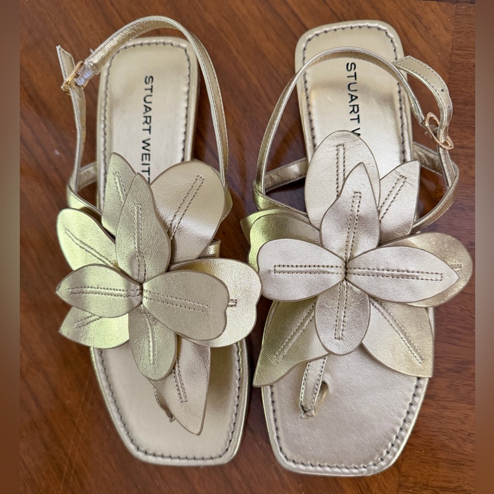 Stuart Weitzman Metallic Floral Sandals